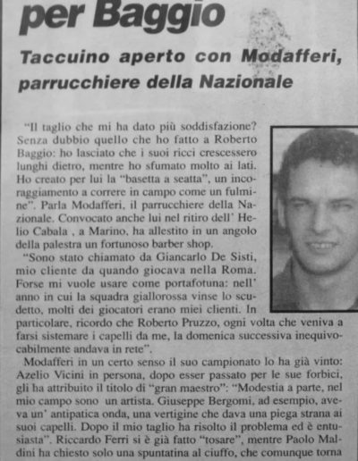 articolo Gianni modafferi parrucchiere della Nazionale Calcio Italia 90